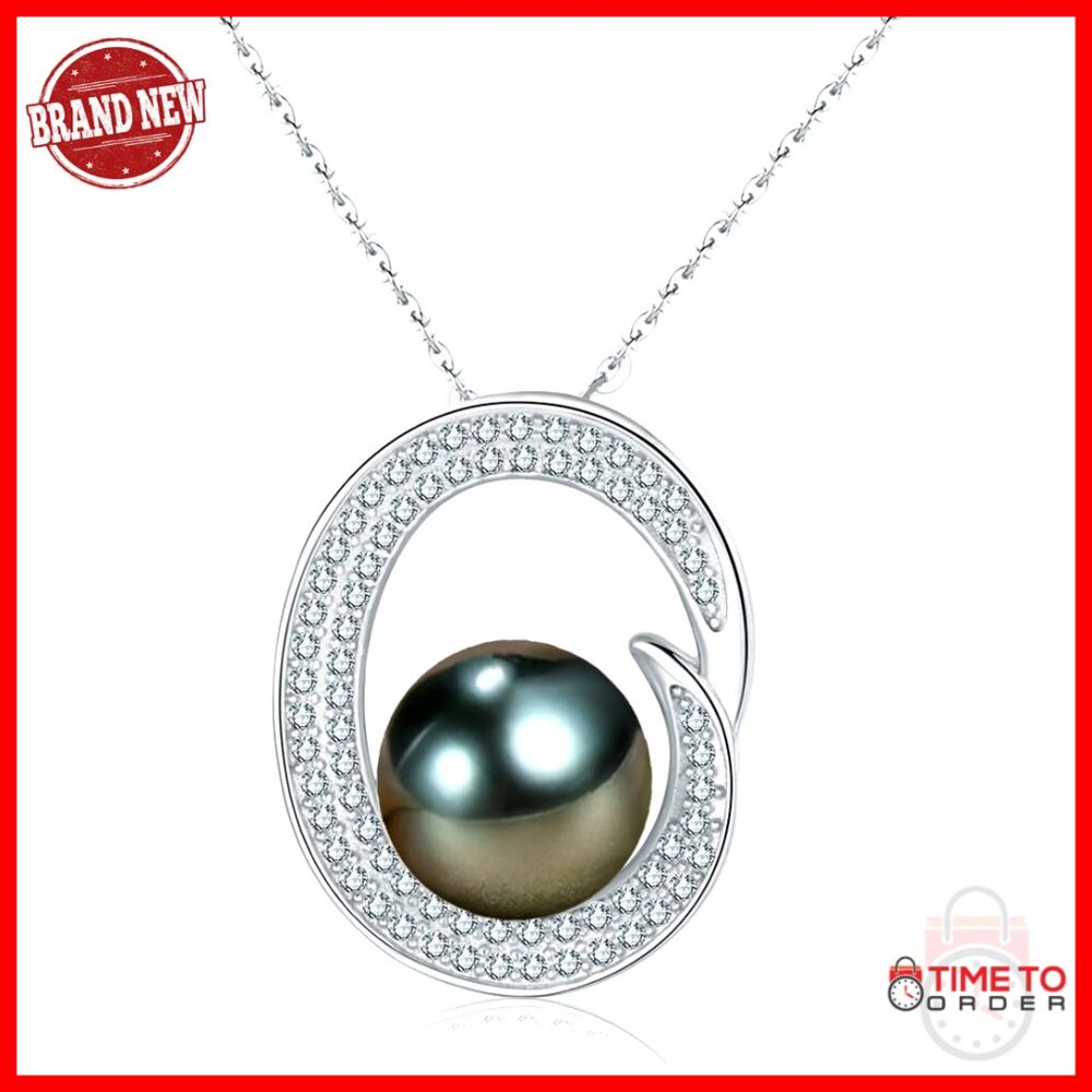 Tahitian Pearl Pendant Necklace 18k Gold Plated Sterling Silver Fine Jewelry